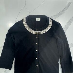 kate spade Black Pearl & Crystal Collar Cardigan Size M Office Chic